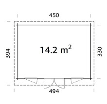 Planritning av ett trädgårdshus med dimensioner