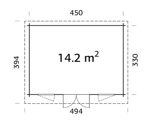 Planritning av ett trädgårdshus med dimensioner