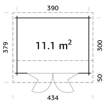 Ritning av ett trädgårdshus med mått