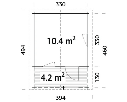 Planritning av ett trädgårdshus med mått