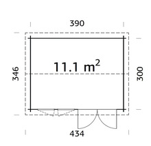 Planritning av en trädgårdshus med mått