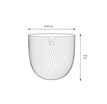 Bild av en blomkruka med måtten 39 cm i diameter och 33,3 cm i höjd.