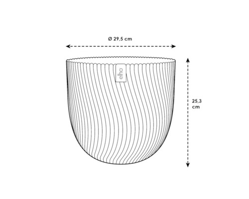 Elho blomkruka schema med måtten 29,5 cm i diameter och 25,3 cm i höjd