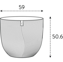Bild på en blomkruka med måtten 59 x 50,6 centimeter och Elho Logo.