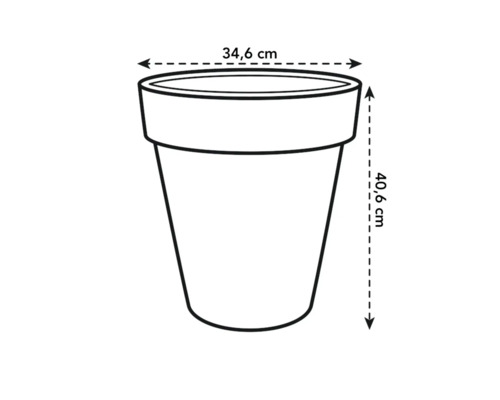 Bild på en växtbehållare med måtten 34,6 cm bred och 40,6 cm hög.