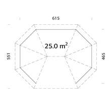 Ritningsvy med dimensioner och en yta på 25.0 kvadratmeter.