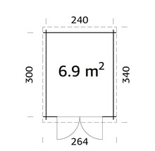 Planritning med måtten 300 x 240 centimeter och en yta på 6,9 kvadratmeter
