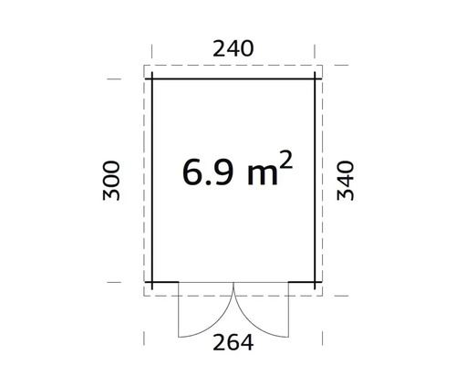 Planritning med måtten 300 x 240 centimeter och en yta på 6,9 kvadratmeter