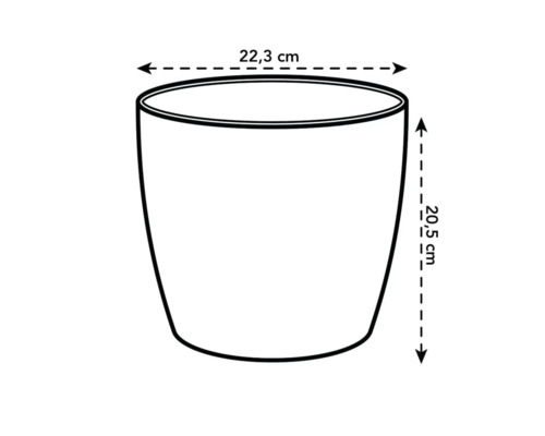Bild på en blomkruka som mäter 22,3 cm bred och 20,5 cm hög