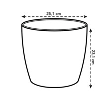 Bild på en blomkruka med måtten 25,1 cm bred och 23,1 cm hög.