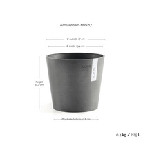Ecopots blomkruka Amsterdam Mini 17, höjd 14,7 centimeter, ytterdiameter 17 centimeter, innerdiameter 15,4 centimeter, volym 2,25 liter.