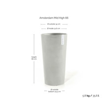 Blomkruka Amsterdam Mid High 66, höjd 66 centimeter, diameter 34 centimeter, volym 35,6 liter.
