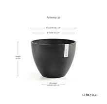 Ecopots Antwerp 30 blomkruka, höjd 25 centimeter, ytterdiameter 30,2 centimeter, volym 11,4 liter.