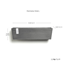 ECOPOTS väggplanteringslåda Manhattan Wall L, 55 gånger 15,3 gånger 17,2 centimeter, volym 9,2 liter, vikt 3,3 kilogram.
