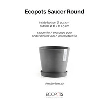 Ecopots grått runt krukfat för blomkruka Amsterdam 20, plast, ytterdiameter 18 centimeter, höjd 2,5 centimeter.