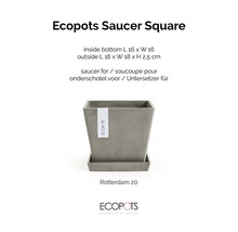 Ecopots Saucer Square kvadratiskt fat för Rotterdam 20 blomkruka av återvunnen plast 18 gånger 18 gånger 2,5 centimeter Ecopots Logo.