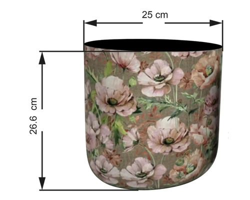 Blomkruka med blommönster och mått 25 cm bred och 26,6 cm hög