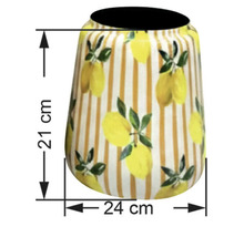 Mått på en blomkruka med citronmönster, höjd 21 cm, diameter 24 cm