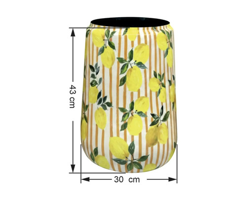 Dekorativ vas med citronmönster, höjd 43 cm, diameter 30 cm