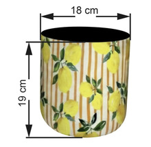 Blomkruka med citronmönster och storleksinformation