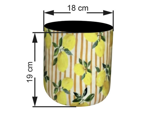 Blomkruka med citronmönster och storleksinformation