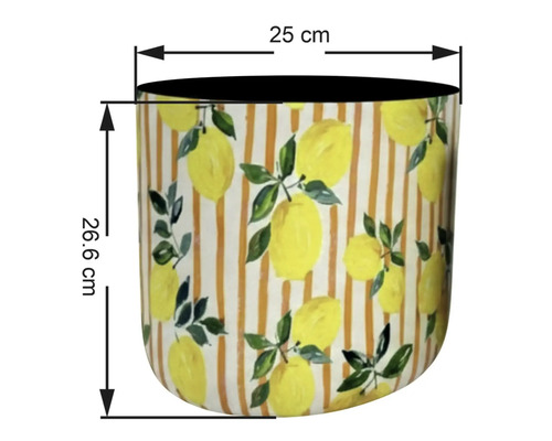 Cylinderformad blomkruka med citronmönster, höjd 26,6 cm, diameter 25 cm
