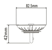 Teknisk ritning av diskbänkssilskorgsplugg med måtten 82,5 mm och 42 mm