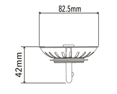 Teknisk ritning av diskbänkssilskorgsplugg med måtten 82,5 mm och 42 mm