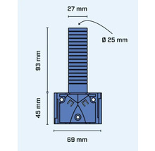 Teknisk ritning av en installationsadapter med måttangivelser