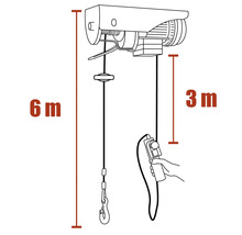 Ritning av en elektrisk lyftanordning med en kabellängd på 6 meter och en kabellängd på 3 meter