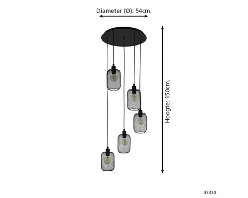 Pendellampa med fem lampor och nätskärmar