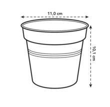 Bild av en planteringskruka med måtten 11,0 cm i diameter och 10,1 cm i höjd.