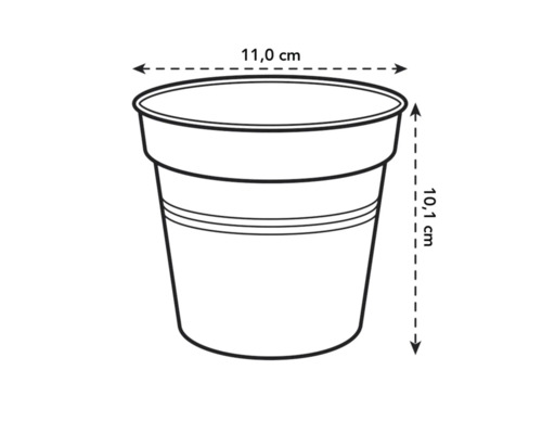 Bild av en planteringskruka med måtten 11,0 cm i diameter och 10,1 cm i höjd.