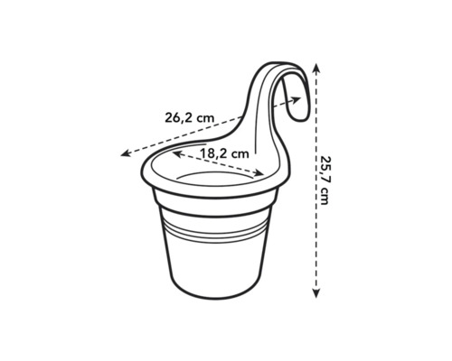 Teknisk ritning av en hängande kruka med mått