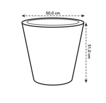 Bild av en blomkruka som mäter 50,0 cm bred och 51,0 cm hög.