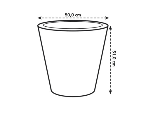 Bild av en blomkruka som mäter 50,0 cm bred och 51,0 cm hög.