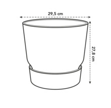 Skiss av en växtlåda med måtten 29,5 cm bred och 27,8 cm hög.