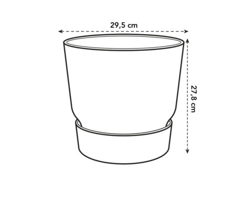 Skiss av en växtlåda med måtten 29,5 cm bred och 27,8 cm hög.