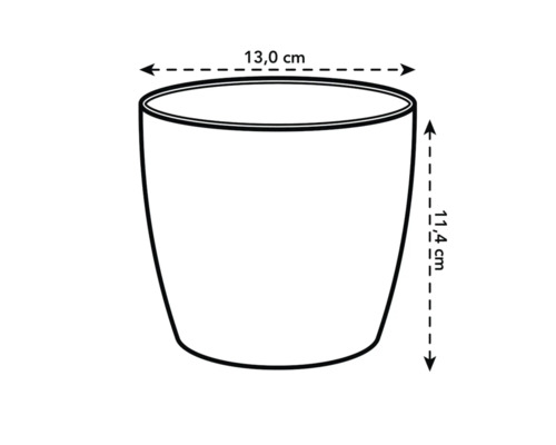 Bild av en blomkruka med måtten 13,0 cm i diameter och 11,4 cm i höjd