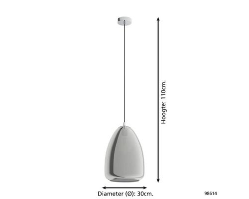 Pendellampa med en diameter på 30 cm och en höjd på 110 cm