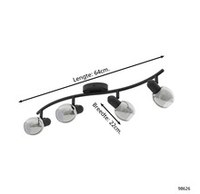 Taklampa med fyra spotlights, längd 64 centimeter, bredd 22 centimeter