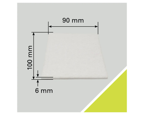Fyrkantig filterskummatta som mäter 100 x 90 x 6 millimeter