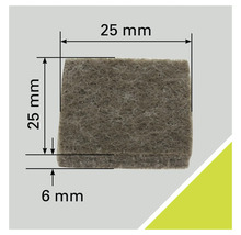 Möbeltassar av filt, fyrkantiga, 25x25x6 mm, detaljvy