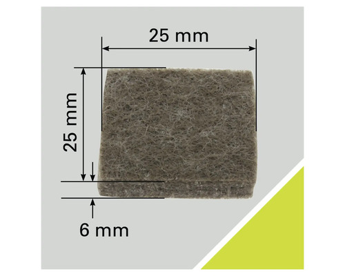 Möbeltassar av filt, fyrkantiga, 25x25x6 mm, detaljvy