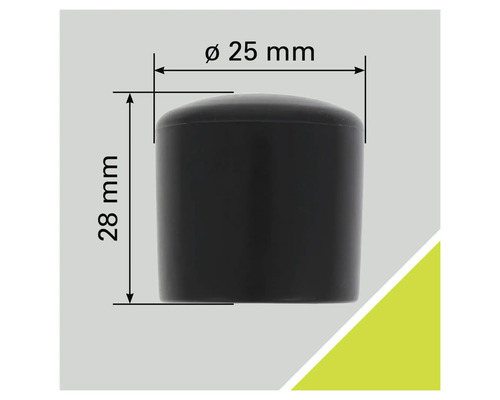 Svart möbelglidare med en diameter på 25 mm och en höjd på 28 mm