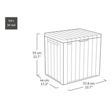 Bild av en förvaringsbox med måtten 55 cm höjd, 44 cm bredd och 57,8 cm längd.