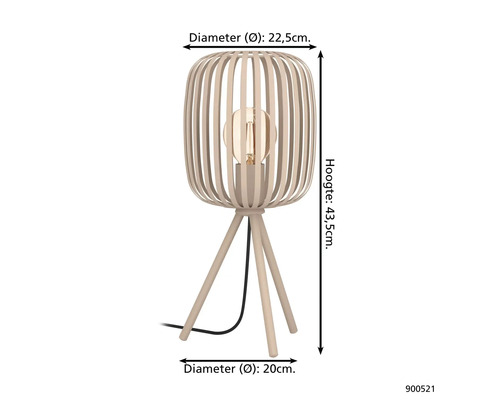 Bordslampa med lampskärm av träribbor och stativfot