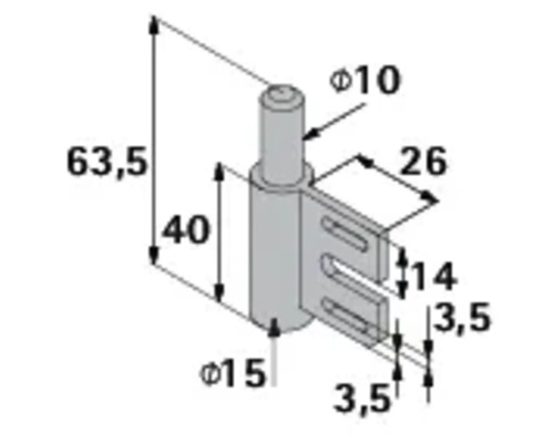 Teknisk ritning av ett möbelfäste med dimensioner