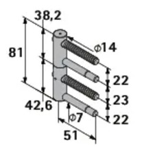 Teknisk ritning av en dörrgångjärn med måttangivelser