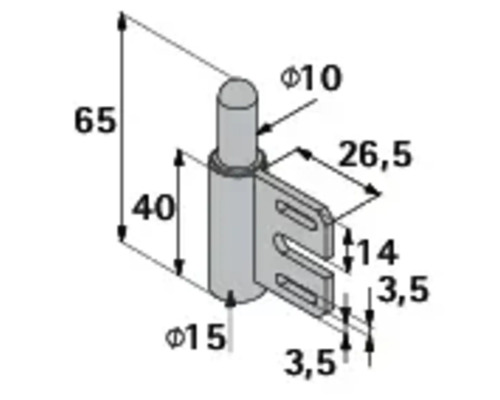 Teknisk ritning av ett möbelbeslag med måttangivelser